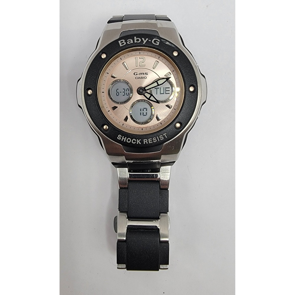 Y2K Casio Baby G G-MS MSG-300C Watch Black Rose Gold Silver Shock Resistant